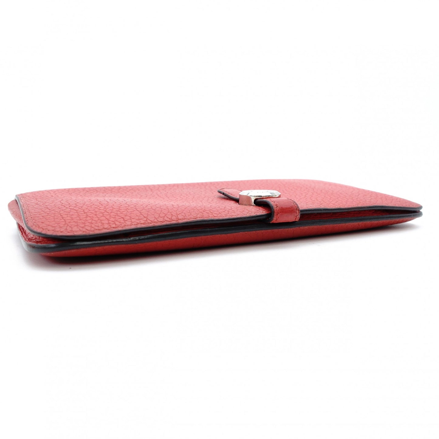 HERMES Dogon GM Long Wallet Red-Tone Leather T-Stamp Silver Hardware Red Wallet Women's 7-12-151