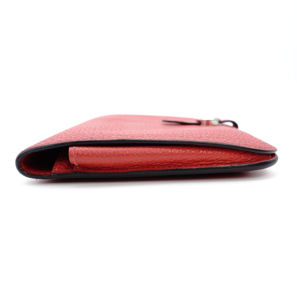 HERMES Dogon GM Long Wallet Red-Tone Leather T-Stamp Silver Hardware Red Wallet Women's 7-12-151