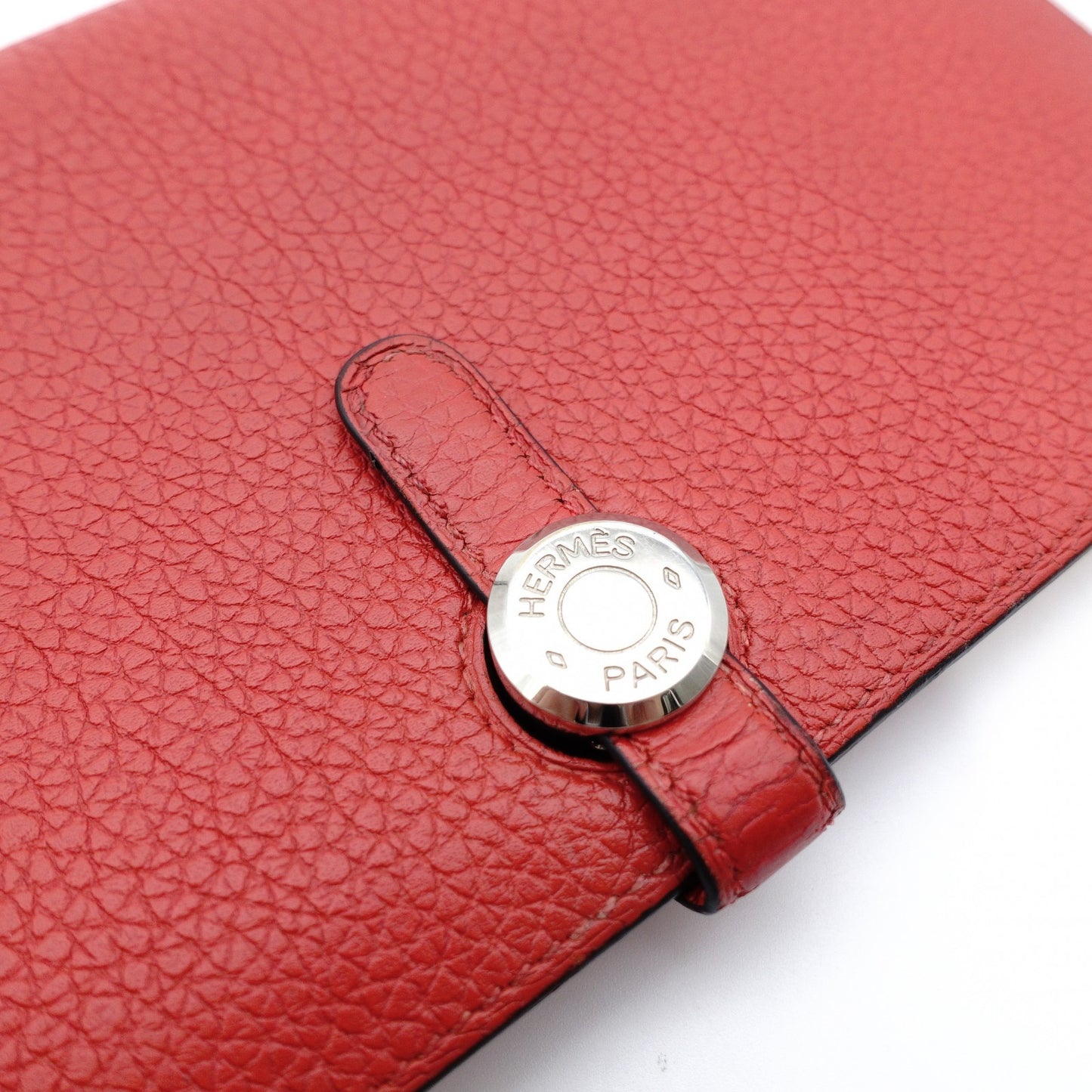 HERMES Dogon GM Long Wallet Red-Tone Leather T-Stamp Silver Hardware Red Wallet Women's 7-12-151