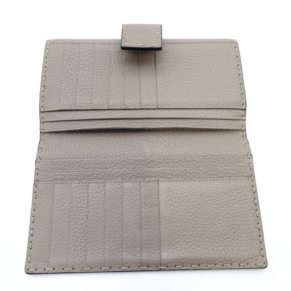 FENDI Celeria Peekaboo Long Wallet Leather Beige Silver Hardware With Box 7-11-416
