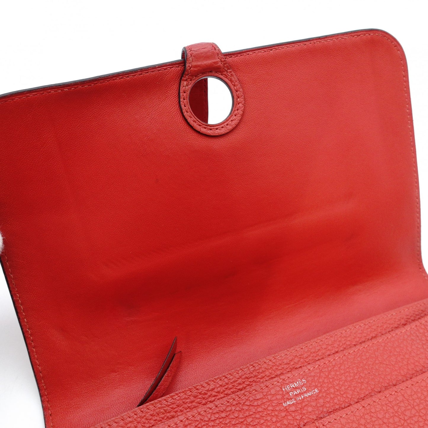 HERMES Dogon GM Long Wallet Red-Tone Leather T-Stamp Silver Hardware Red Wallet Women's 7-12-151