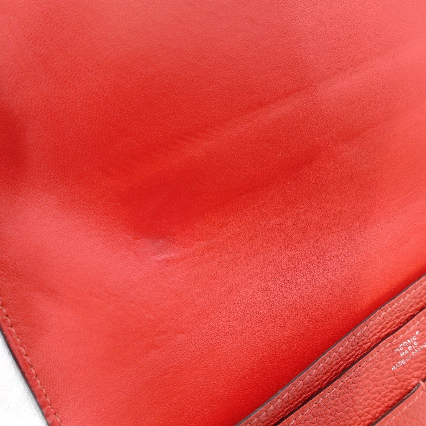 HERMES Dogon GM Long Wallet Red-Tone Leather T-Stamp Silver Hardware Red Wallet Women's 7-12-151