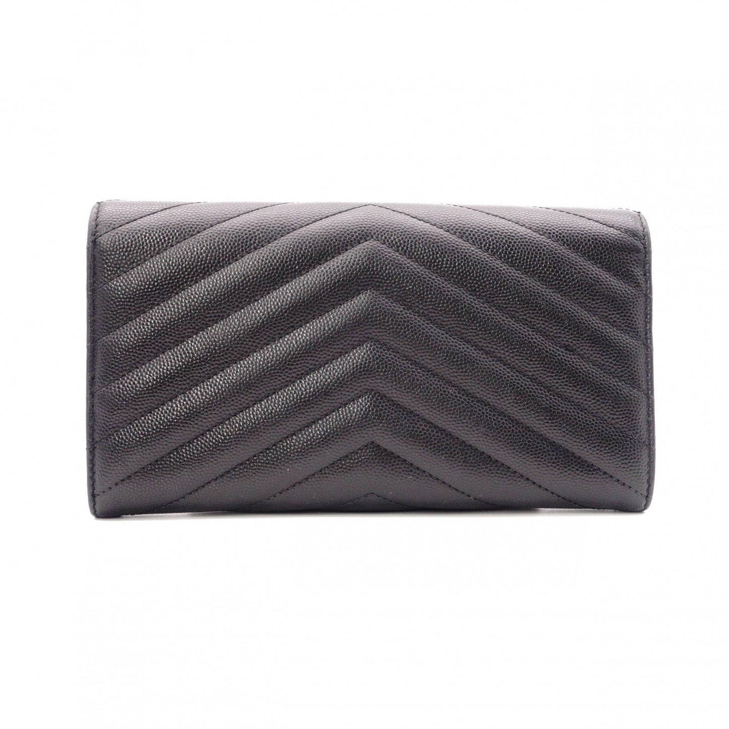 YVES SAINT LAURENT Cassandra Long Wallet, Chevron Leather, Black, Women's