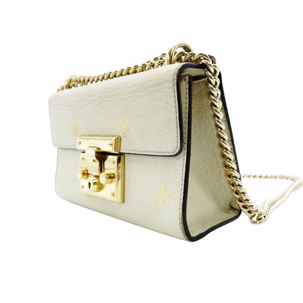 GUCCI Padlock Beestars Chain Shoulder Bag Beige Leather Crossbody 7-10-703