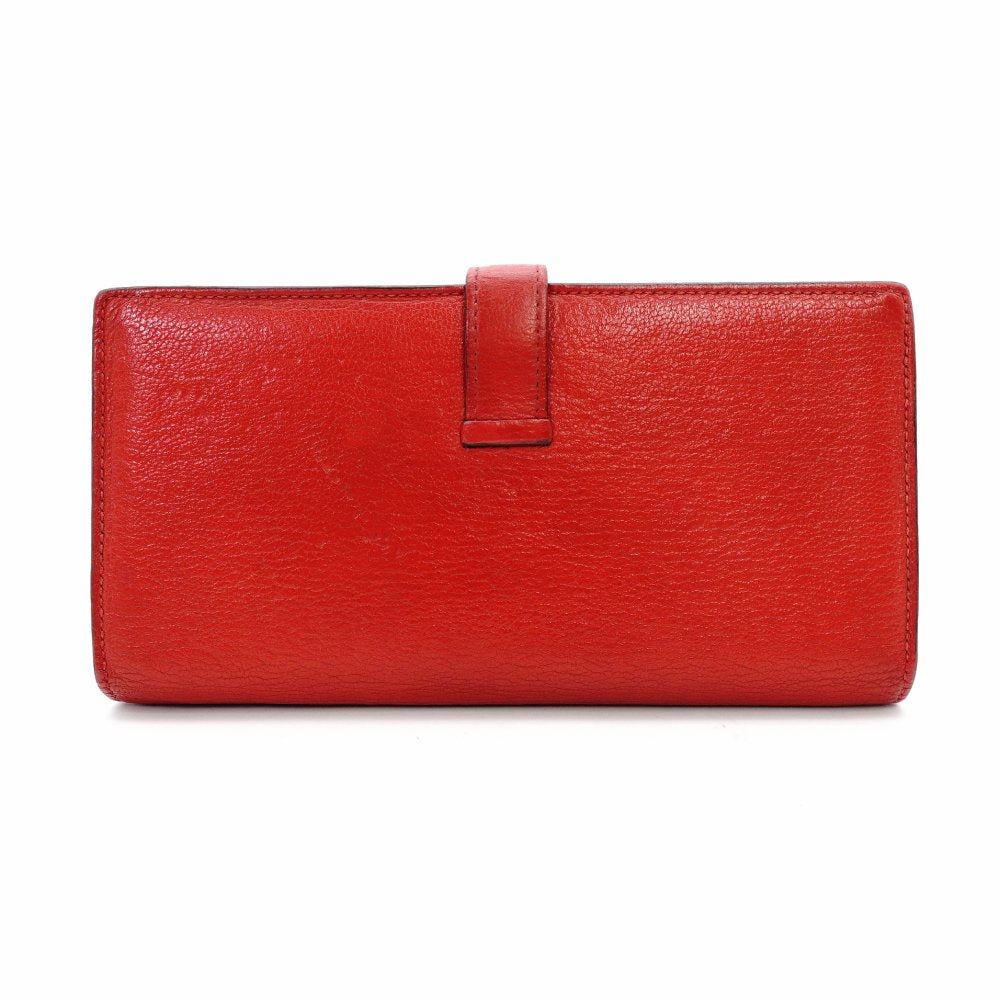 HERMES Veau Soufflé Long Wallet Red Leather Gold Hardware Red X-Stamped Wallet 7-12-282