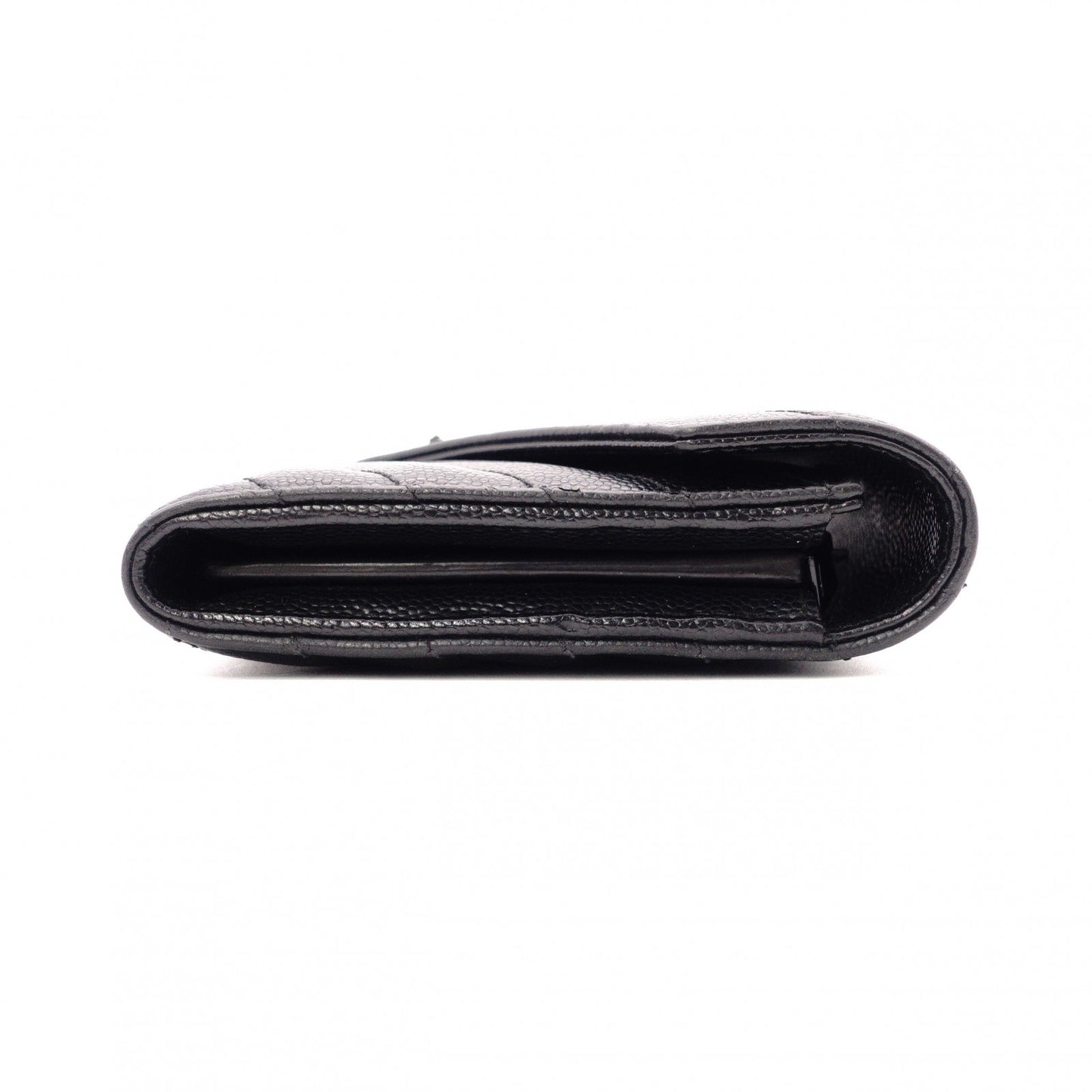 YVES SAINT LAURENT Cassandra Long Wallet, Chevron Leather, Black, Women's