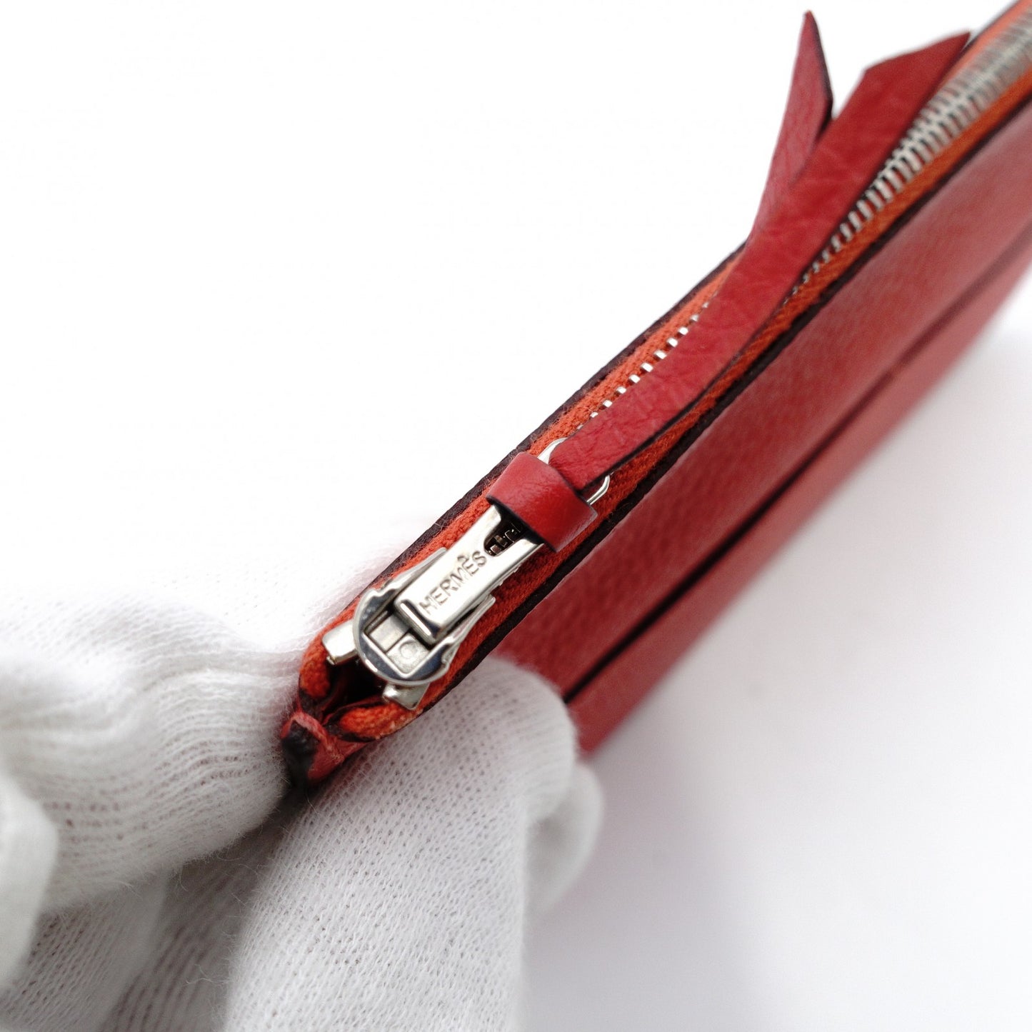 HERMES Dogon GM Long Wallet Red-Tone Leather T-Stamp Silver Hardware Red Wallet Women's 7-12-151