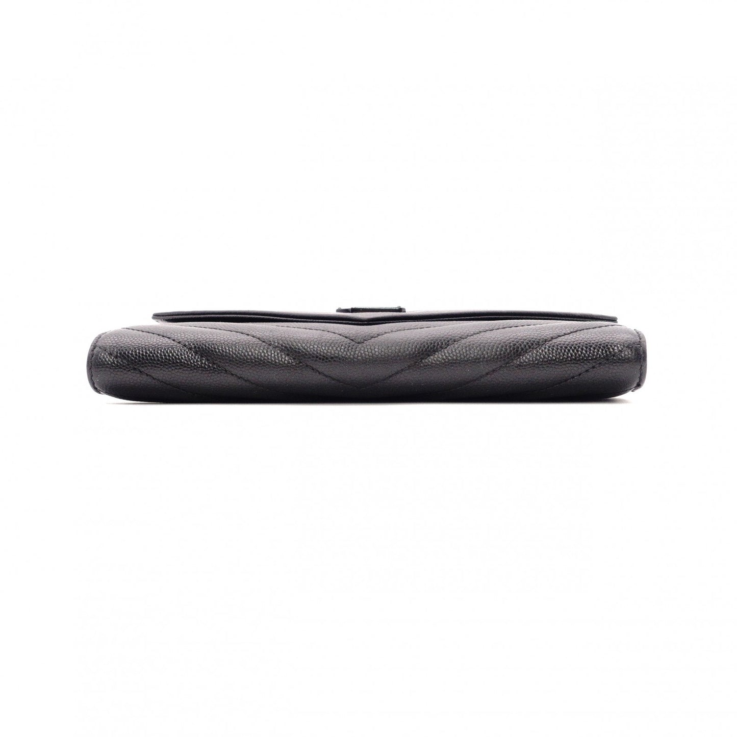 YVES SAINT LAURENT Cassandra Long Wallet, Chevron Leather, Black, Women's