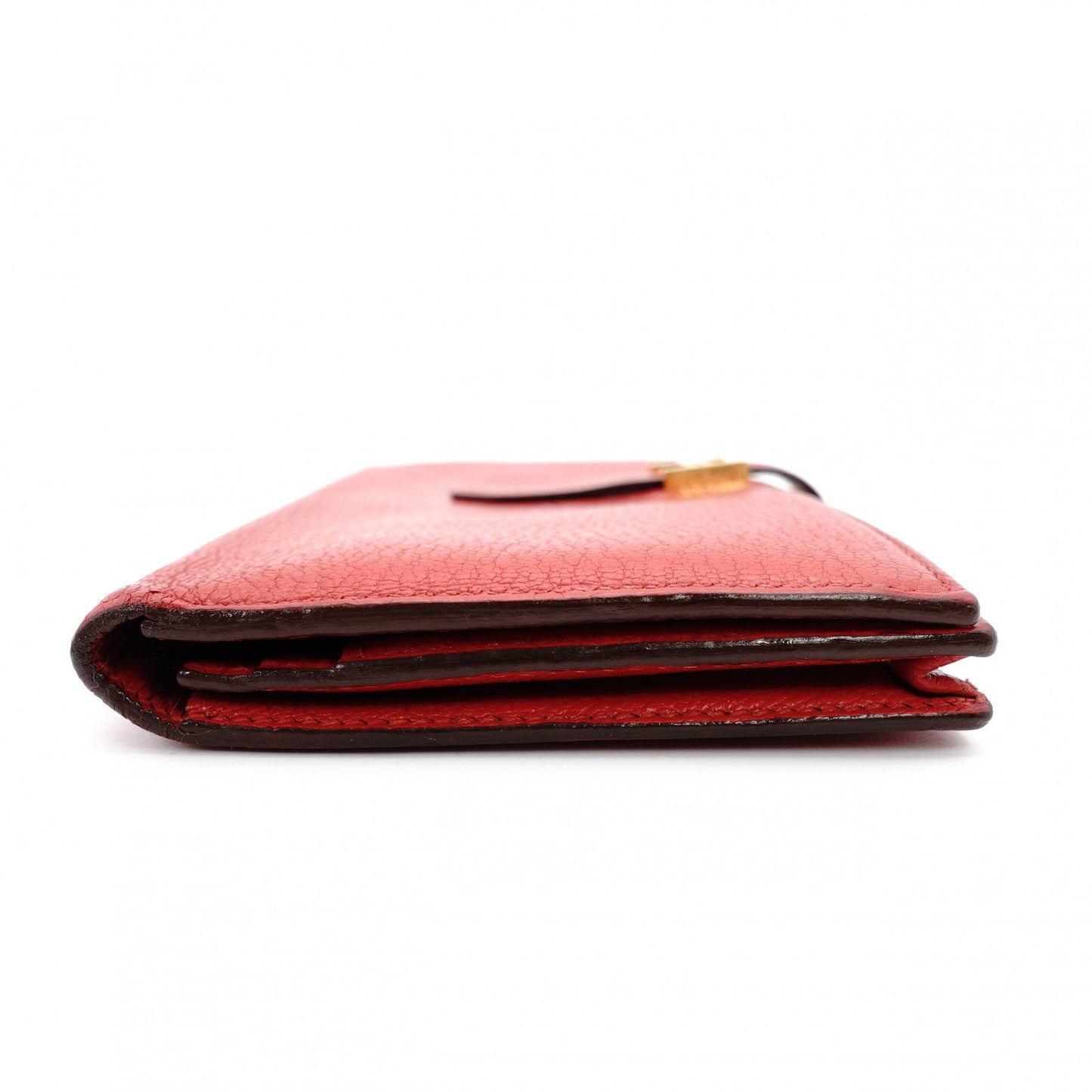 HERMES Veau Soufflé Long Wallet Red Leather Gold Hardware Red X-Stamped Wallet 7-12-282