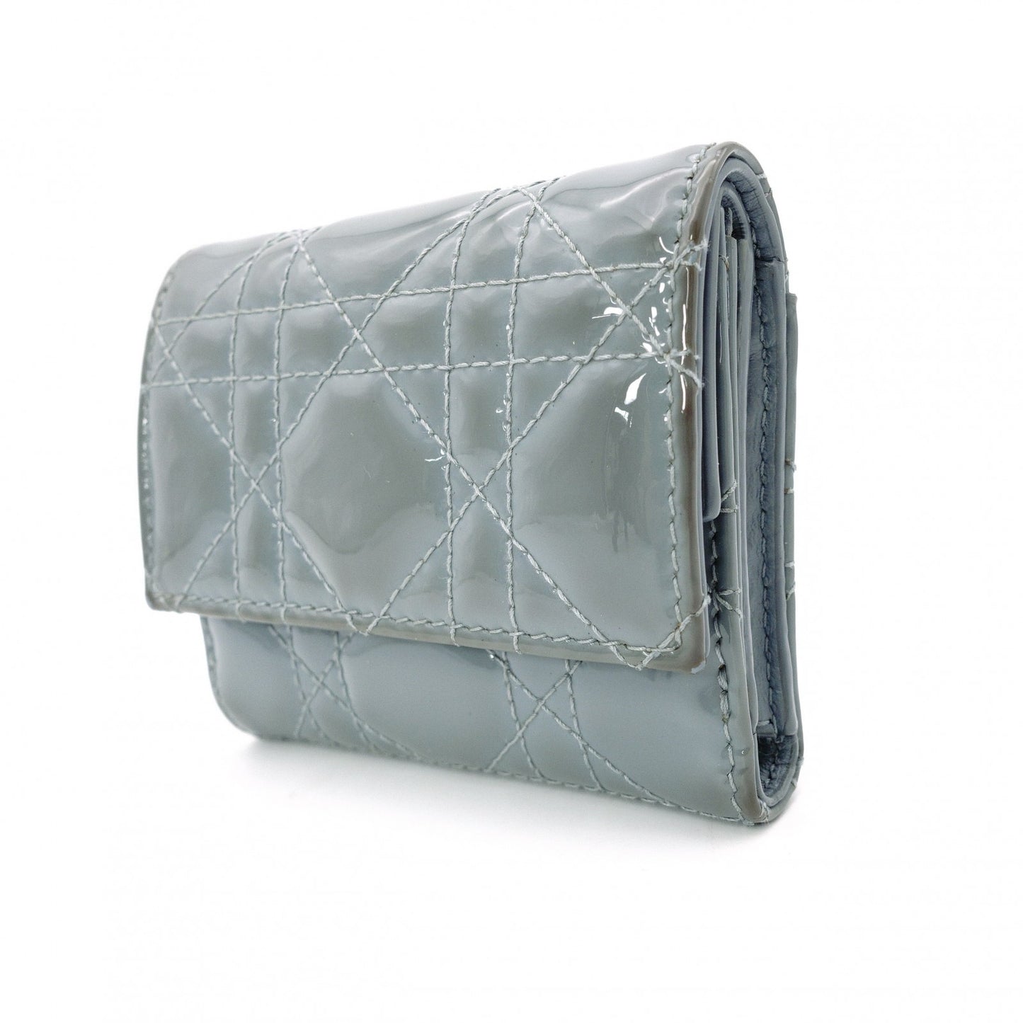 Christian Dior Cannage Tri-fold Wallet, Patent Leather, Blue