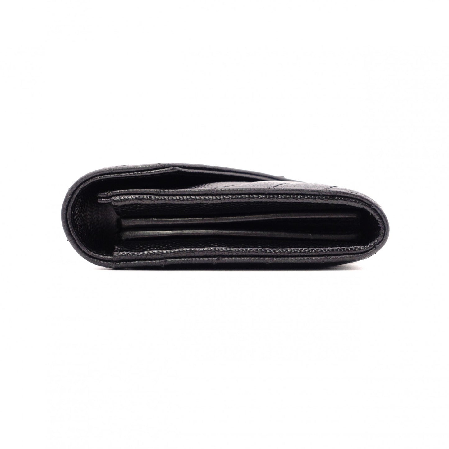 YVES SAINT LAURENT Cassandra Long Wallet, Chevron Leather, Black, Women's