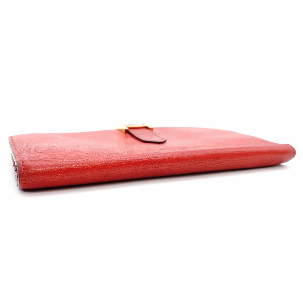 HERMES Veau Soufflé Long Wallet Red Leather Gold Hardware Red X-Stamped Wallet 7-12-282