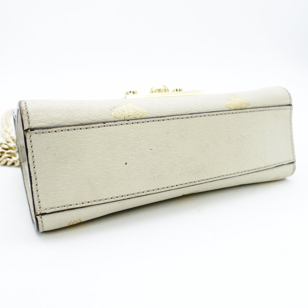 GUCCI Padlock Beestars Chain Shoulder Bag Beige Leather Crossbody 7-10-703