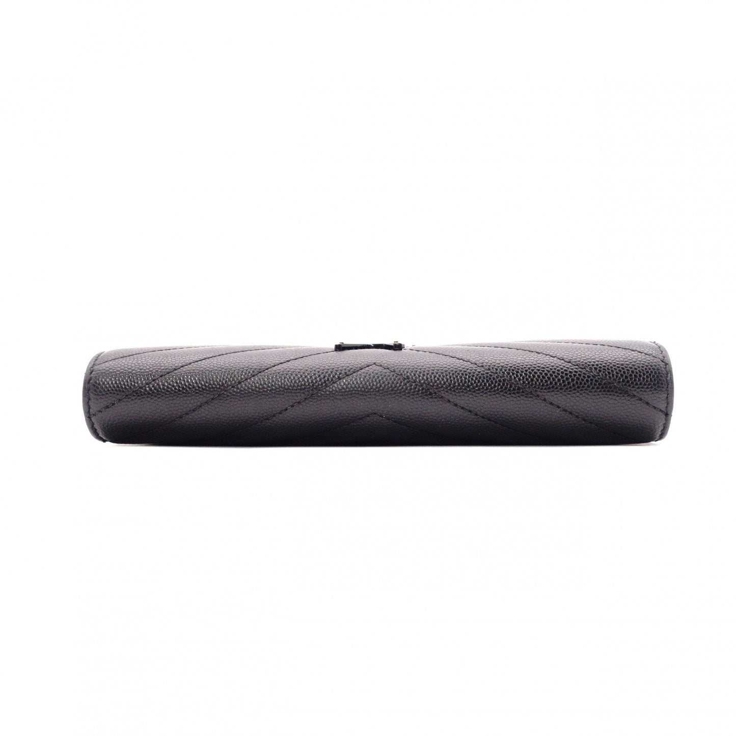 YVES SAINT LAURENT Cassandra Long Wallet, Chevron Leather, Black, Women's