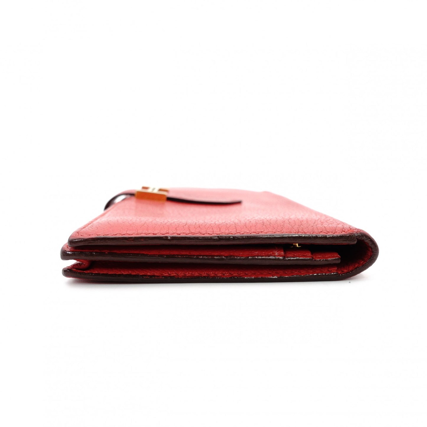 HERMES Veau Soufflé Long Wallet Red Leather Gold Hardware Red X-Stamped Wallet 7-12-282