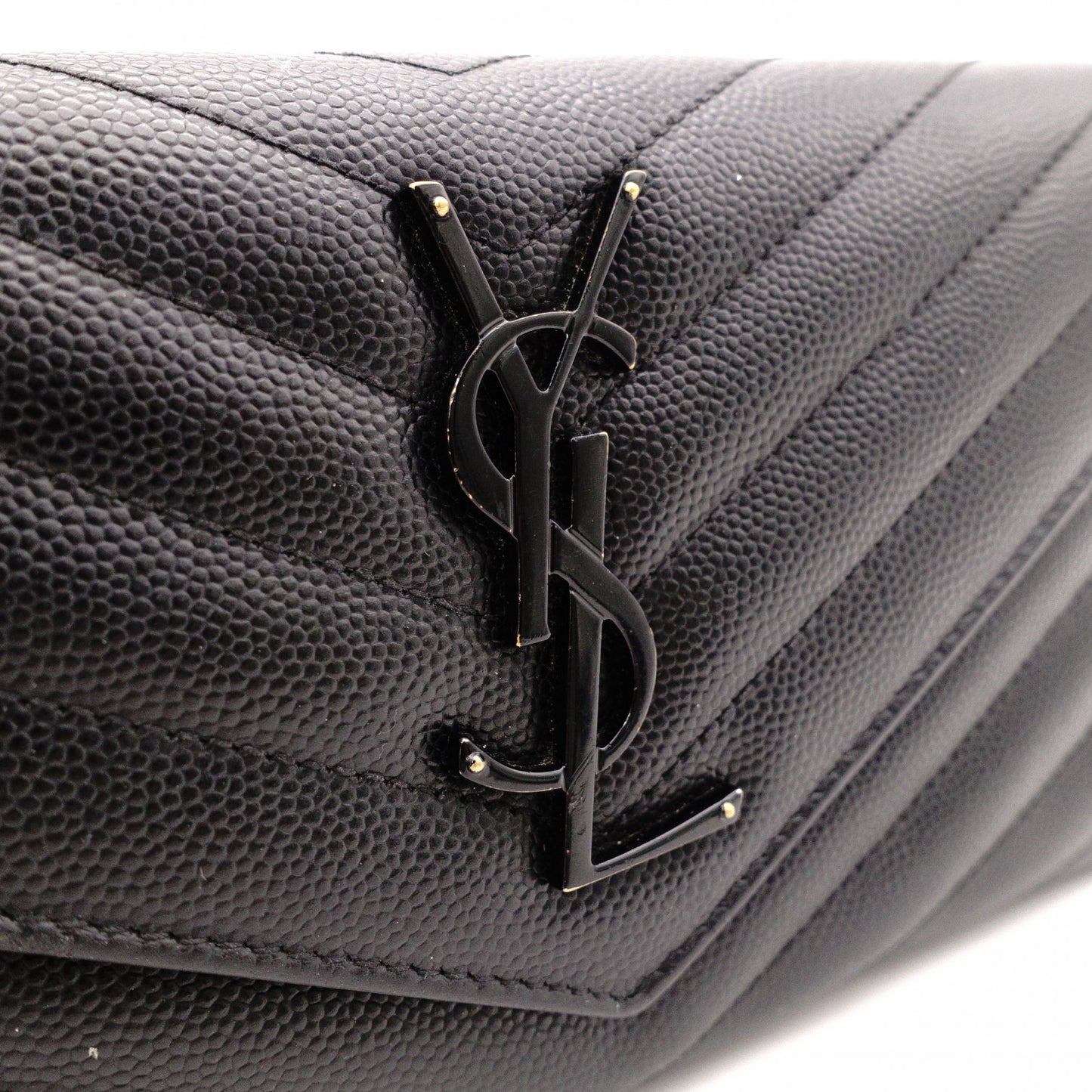 YVES SAINT LAURENT Cassandra Long Wallet, Chevron Leather, Black, Women's