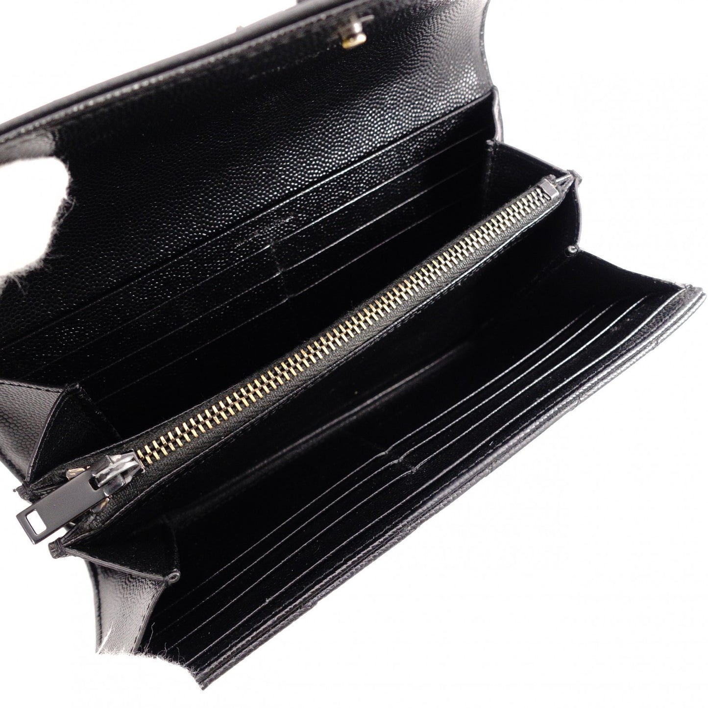 YVES SAINT LAURENT Cassandra Long Wallet, Chevron Leather, Black, Women's
