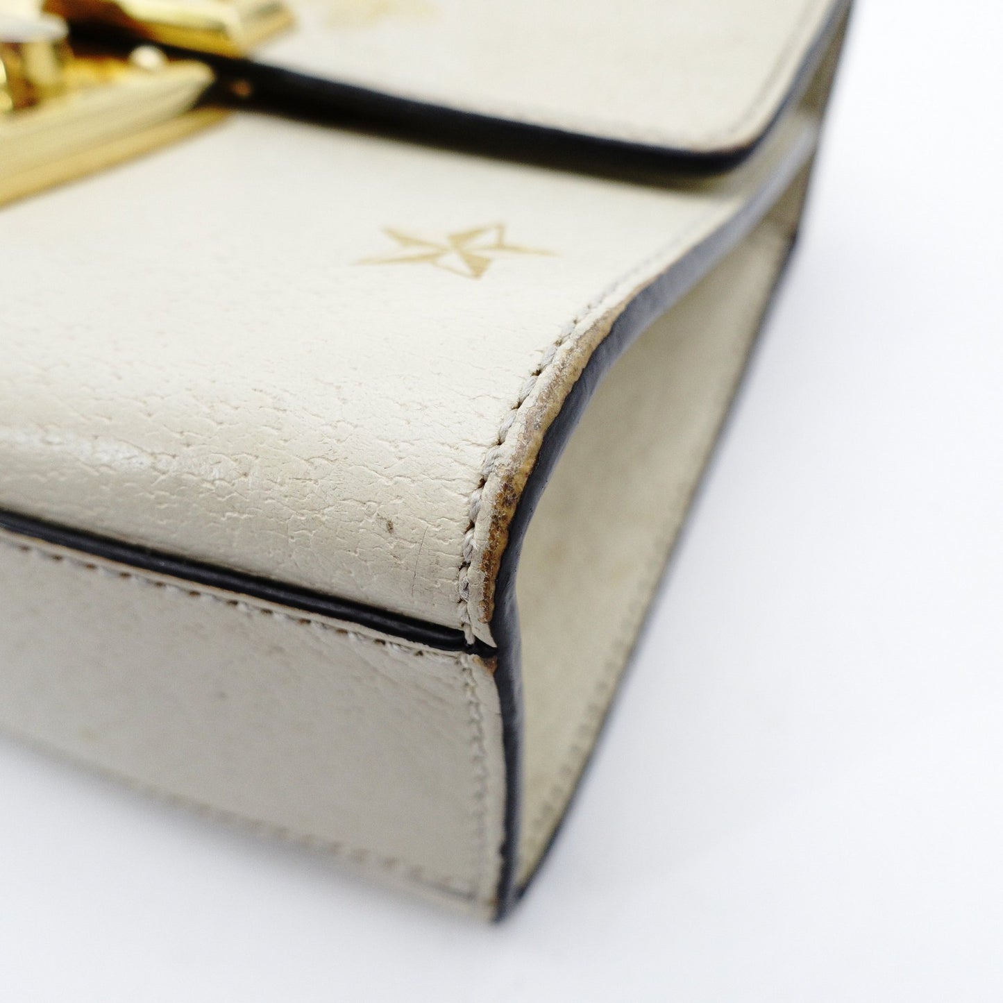 GUCCI Padlock Beestars Chain Shoulder Bag Beige Leather Crossbody 7-10-703