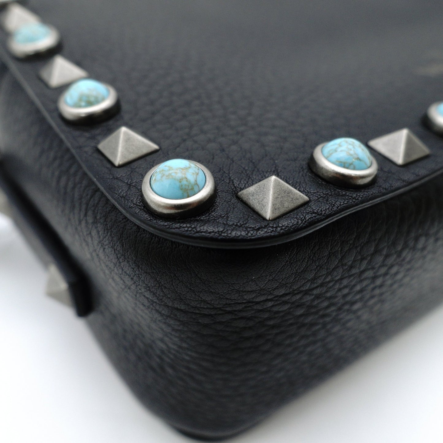 Valentino Garavani Black Camera Shoulder Bag with Studs and Turquoise Crossbody Bag (Product Code: 7-12-128)