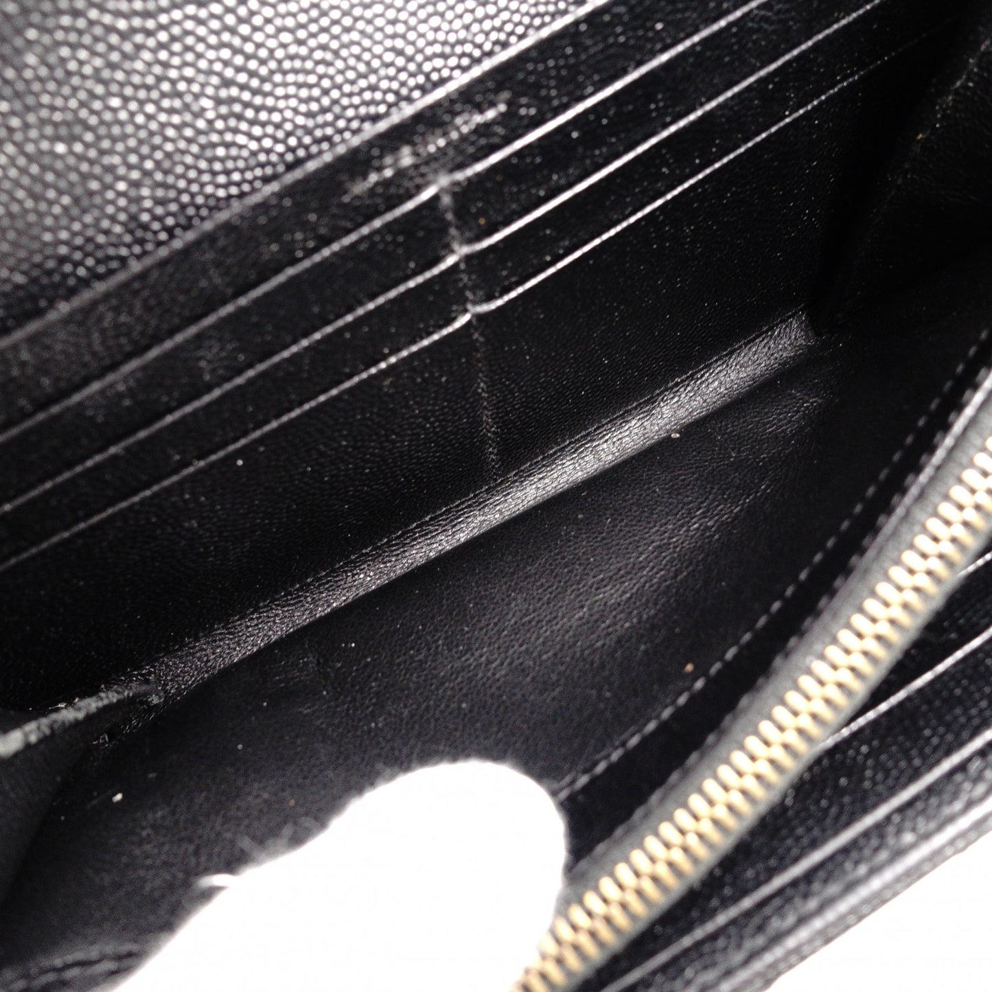 YVES SAINT LAURENT Cassandra Long Wallet, Chevron Leather, Black, Women's