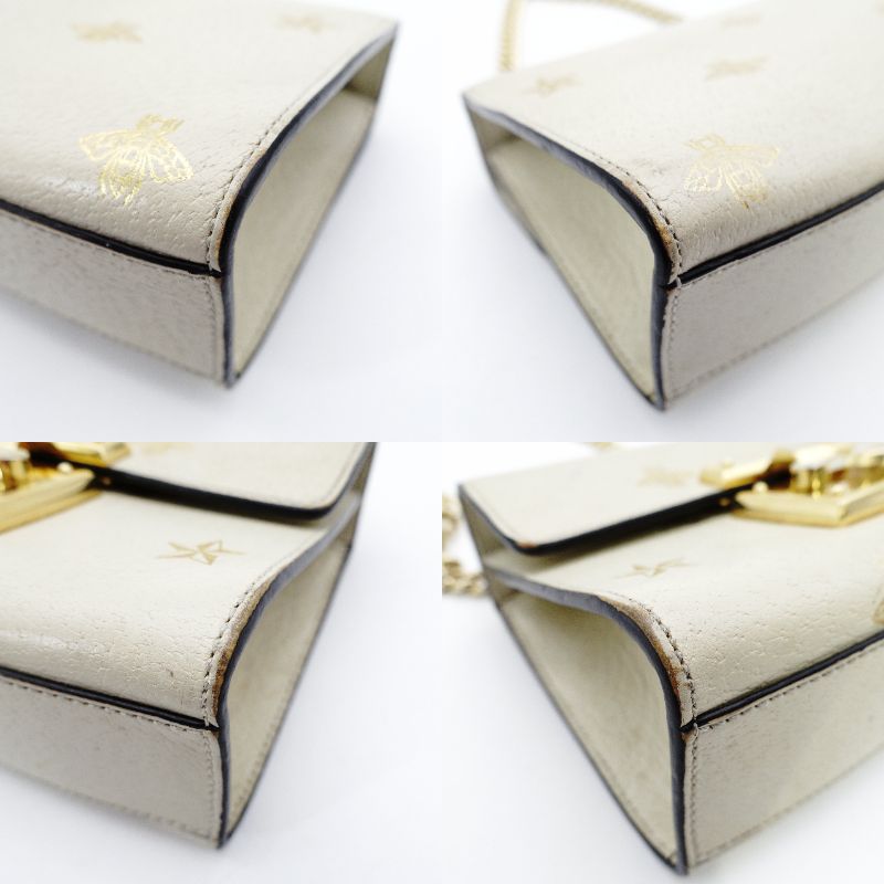 GUCCI Padlock Beestars Chain Shoulder Bag Beige Leather Crossbody 7-10-703