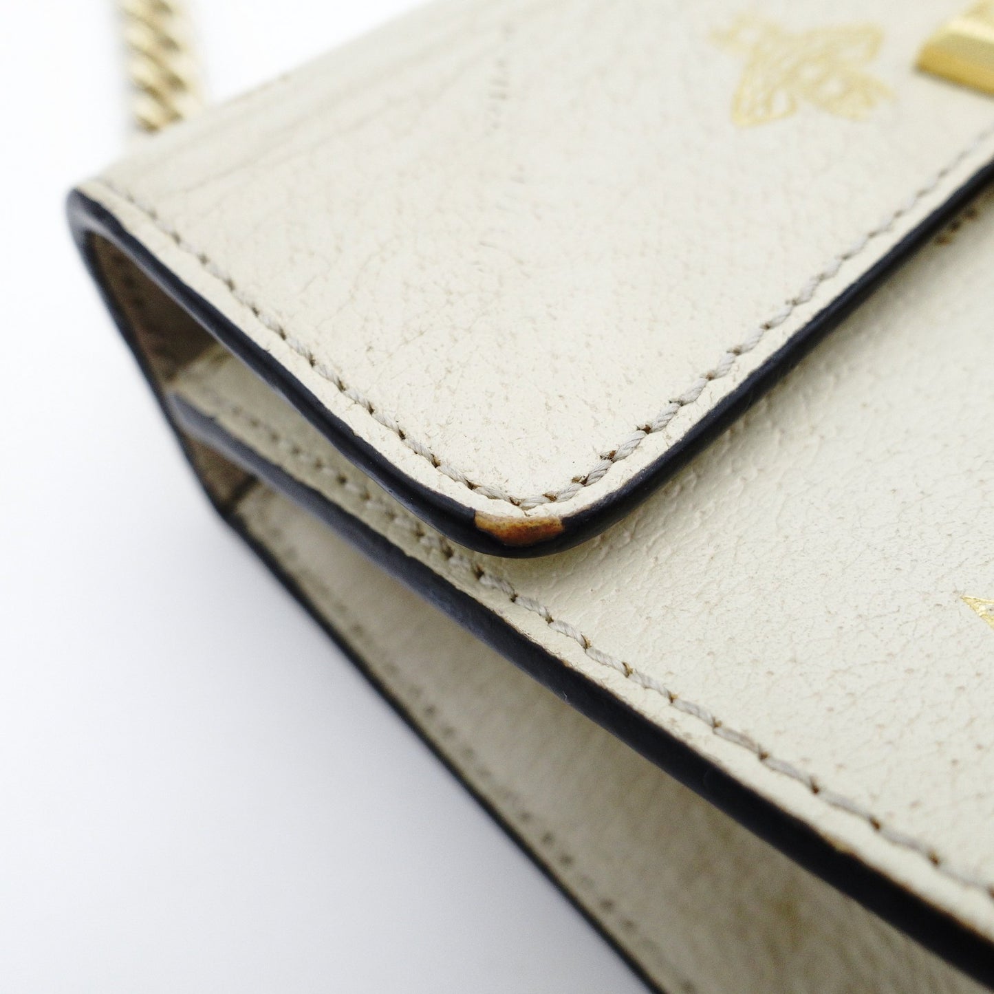 GUCCI Padlock Beestars Chain Shoulder Bag Beige Leather Crossbody 7-10-703