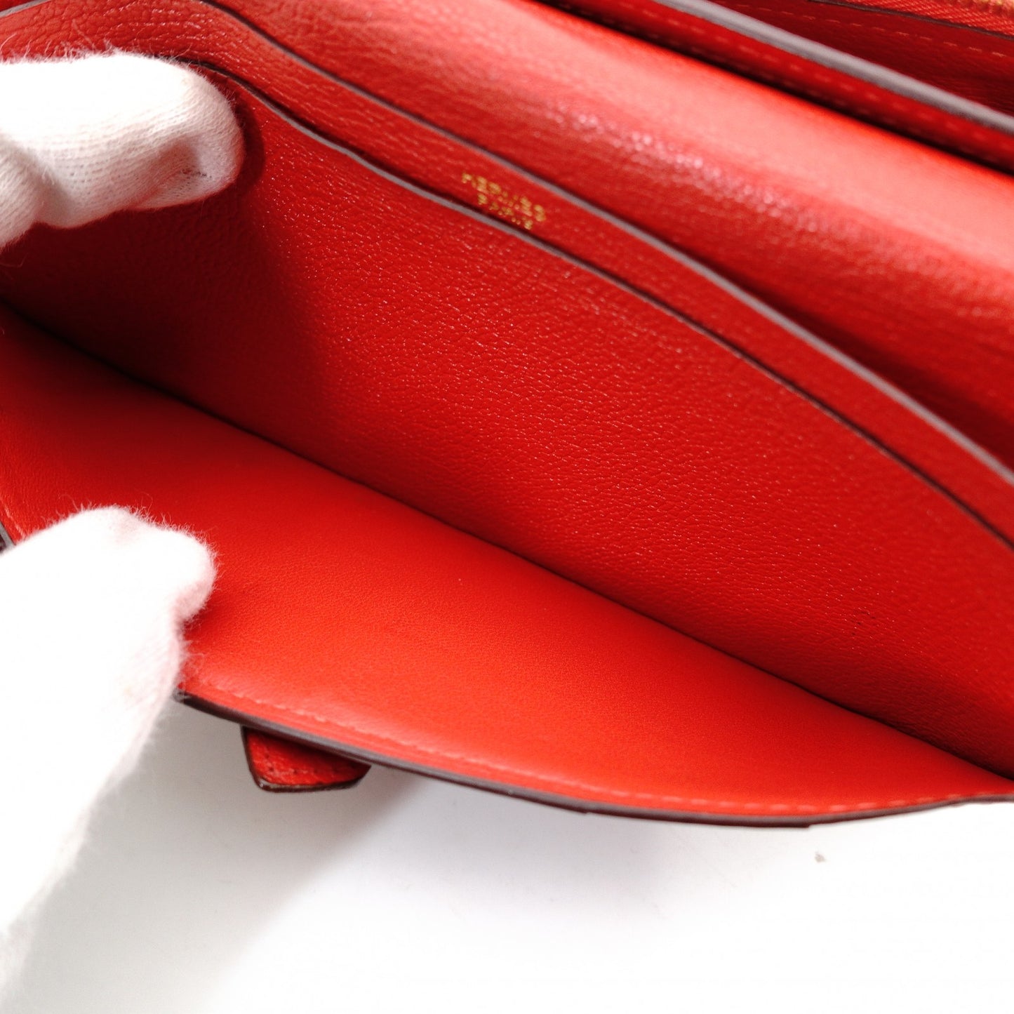 HERMES Veau Soufflé Long Wallet Red Leather Gold Hardware Red X-Stamped Wallet 7-12-282