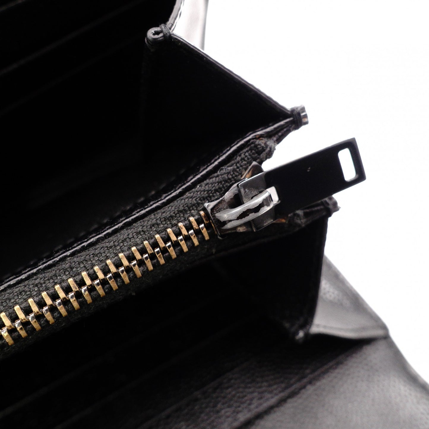 YVES SAINT LAURENT Cassandra Long Wallet, Chevron Leather, Black, Women's