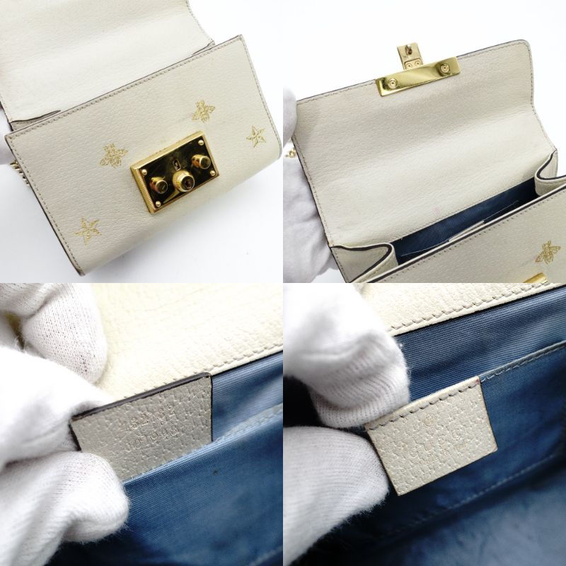 GUCCI Padlock Beestars Chain Shoulder Bag Beige Leather Crossbody 7-10-703