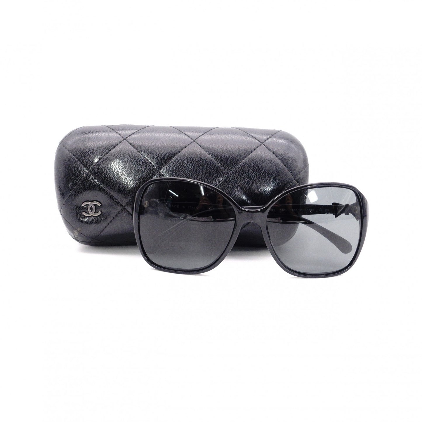 CHANEL Sunglasses, Plastic, Black, Ribbon, Gold Hardware