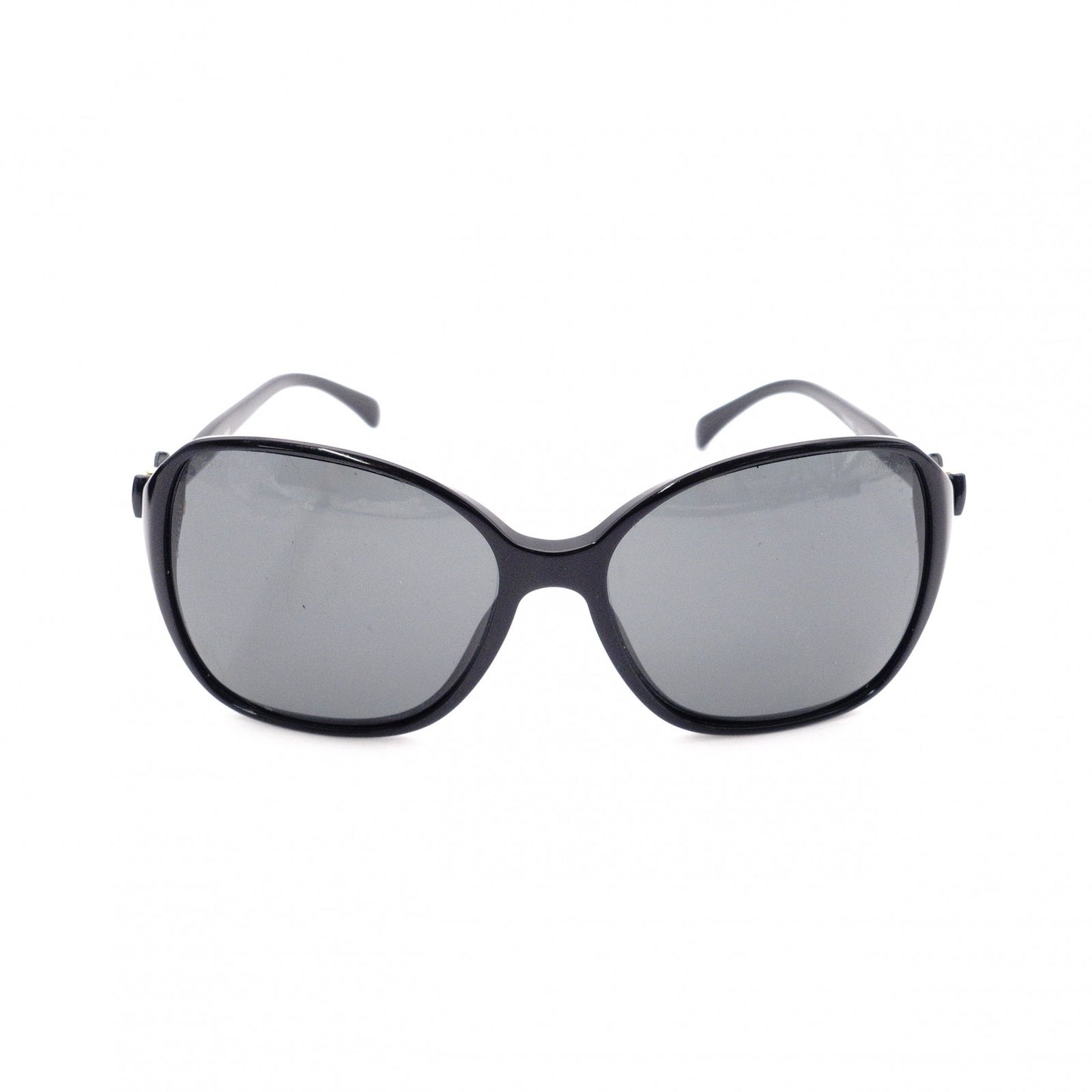 CHANEL Sunglasses, Plastic, Black, Ribbon, Gold Hardware