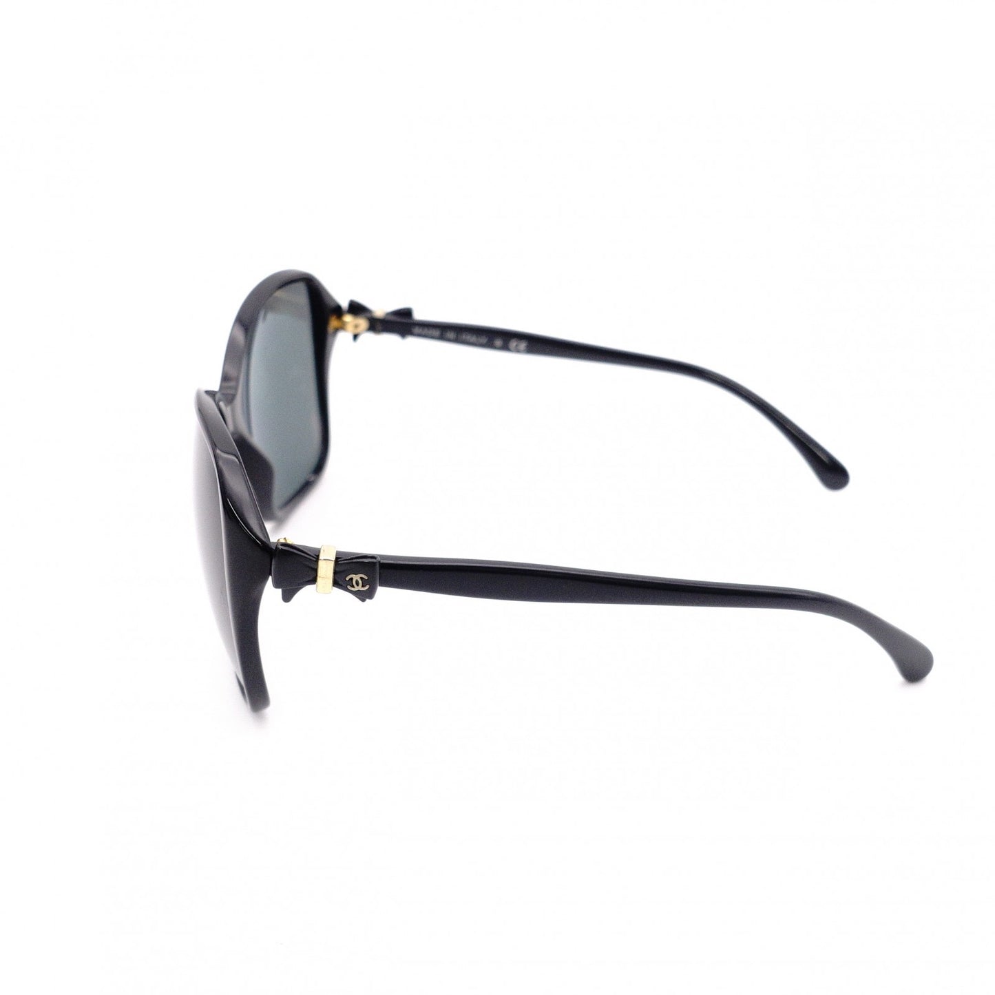 CHANEL Sunglasses, Plastic, Black, Ribbon, Gold Hardware