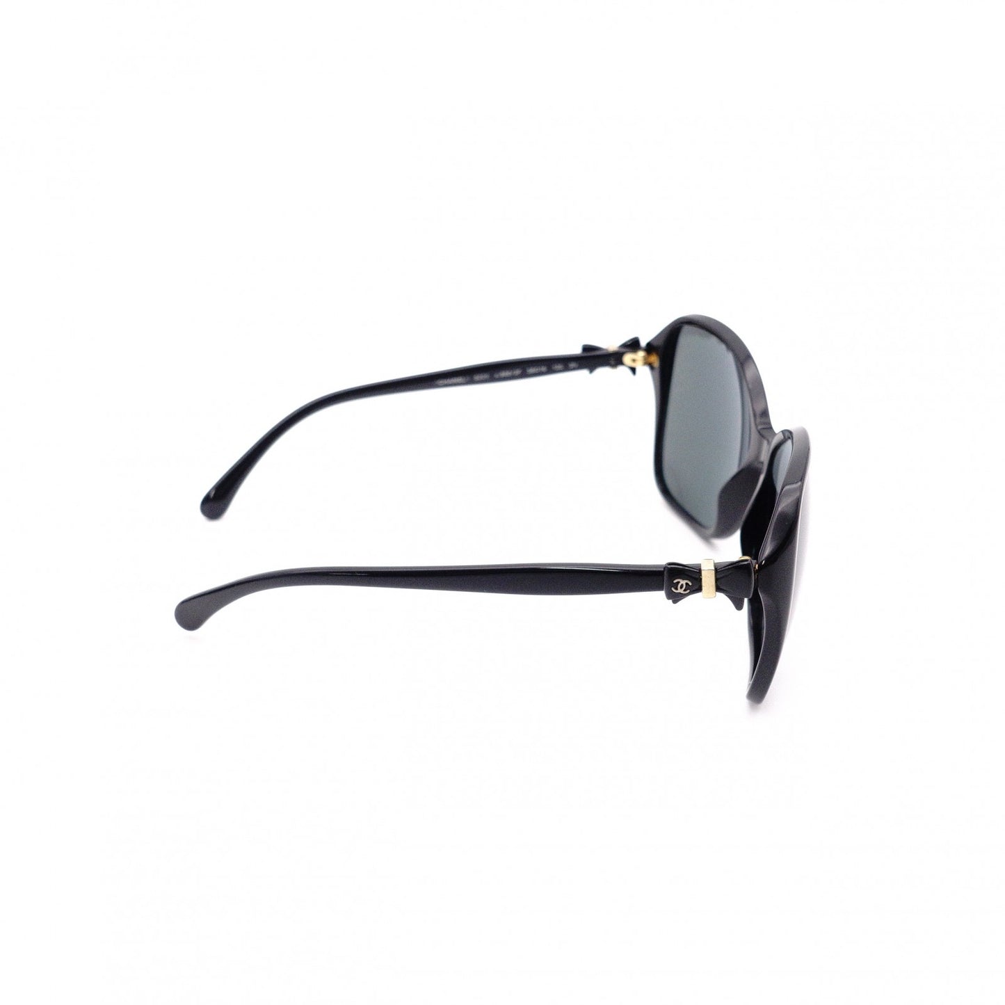 CHANEL Sunglasses, Plastic, Black, Ribbon, Gold Hardware