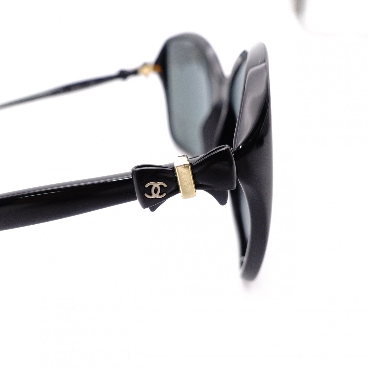 CHANEL Sunglasses, Plastic, Black, Ribbon, Gold Hardware