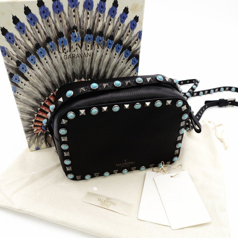 Valentino Garavani Black Camera Shoulder Bag with Studs and Turquoise Crossbody Bag (Product Code: 7-12-128)