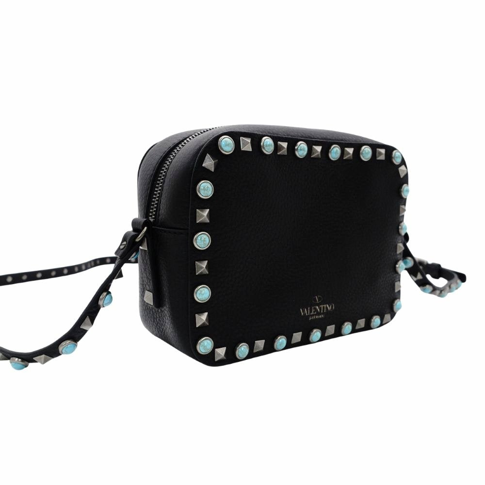 Valentino Garavani Black Camera Shoulder Bag with Studs and Turquoise Crossbody Bag (Product Code: 7-12-128)