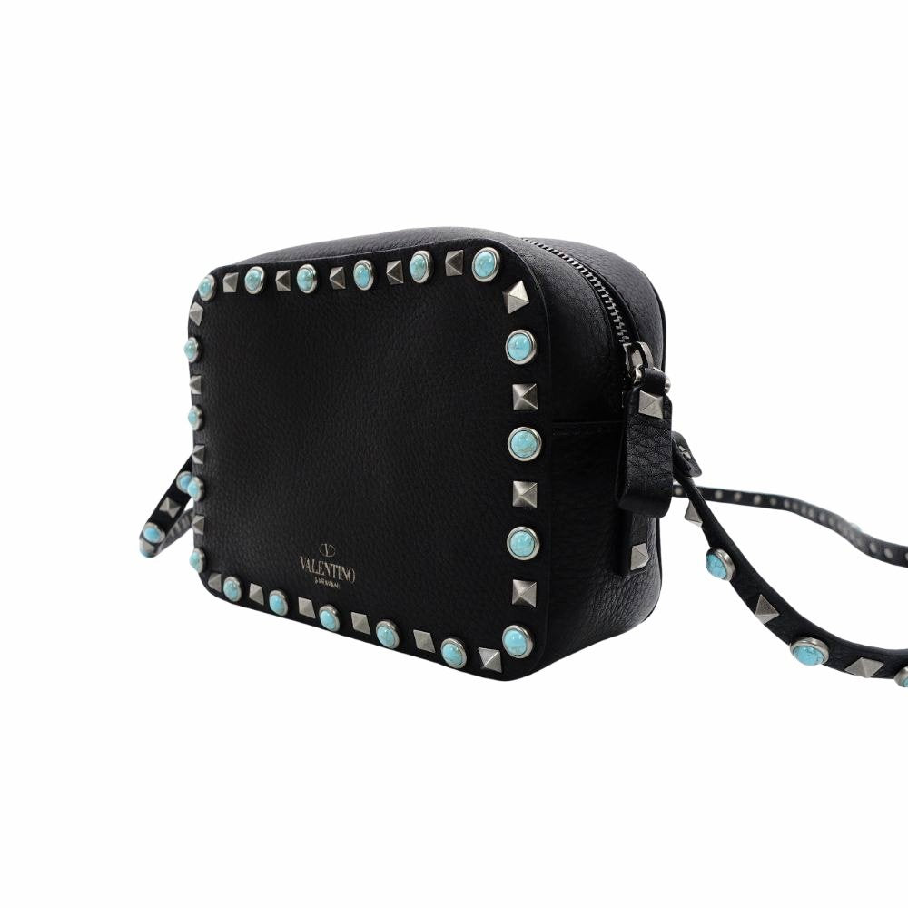 Valentino Garavani Black Camera Shoulder Bag with Studs and Turquoise Crossbody Bag (Product Code: 7-12-128)