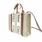 CHLOE Woody Small Handbag Beige × Brown 2-Way Shoulder Canvas Leather 7-12-178