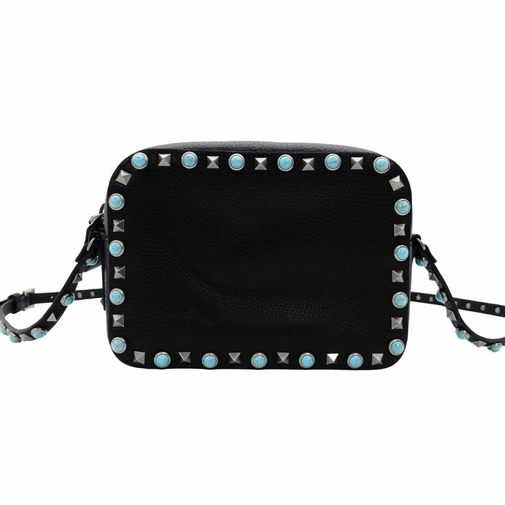 Valentino Garavani Black Camera Shoulder Bag with Studs and Turquoise Crossbody Bag (Product Code: 7-12-128)