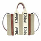 CHLOE Woody Small Handbag Beige × Brown 2-Way Shoulder Canvas Leather 7-12-178