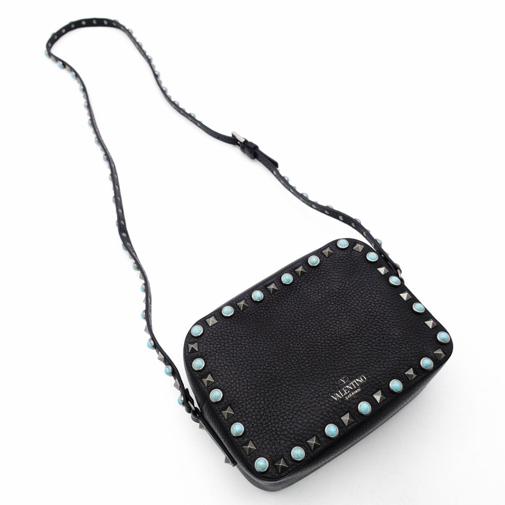 Valentino Garavani Black Camera Shoulder Bag with Studs and Turquoise Crossbody Bag (Product Code: 7-12-128)