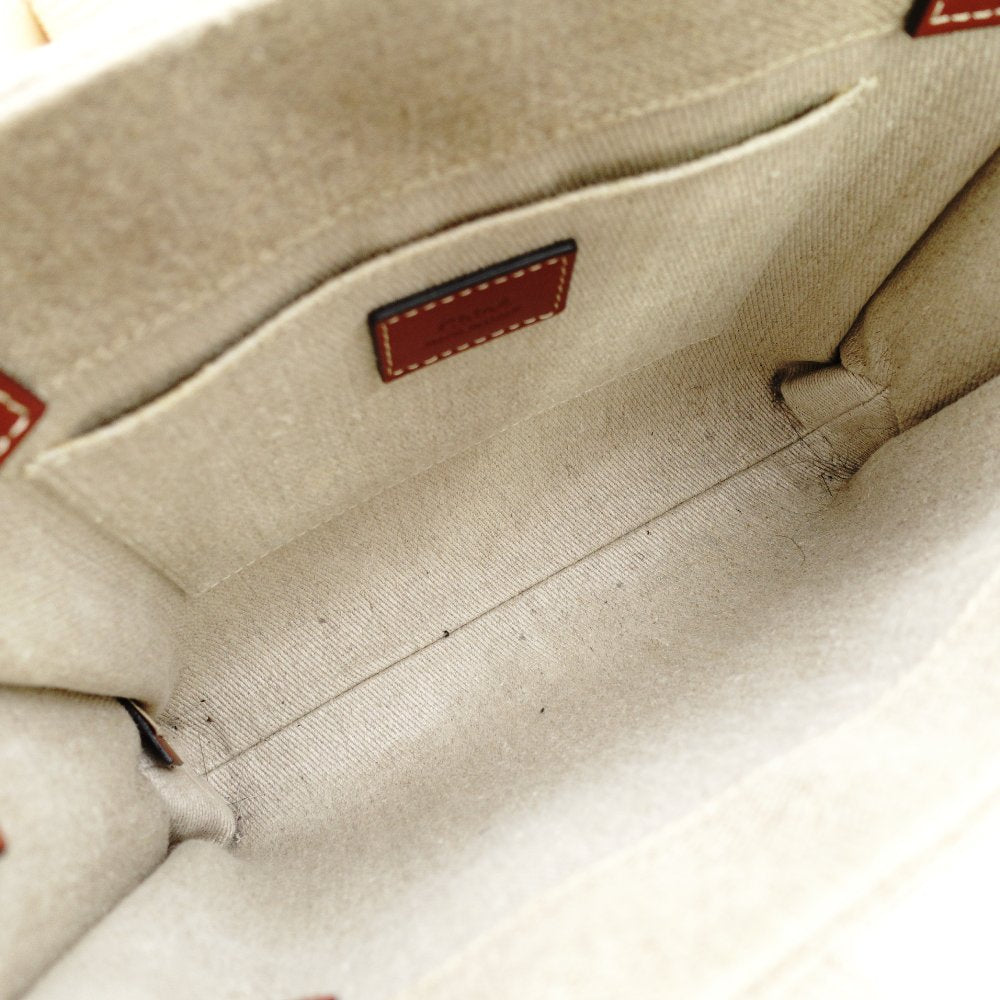 CHLOE Woody Small Handbag Beige × Brown 2-Way Shoulder Canvas Leather 7-12-178