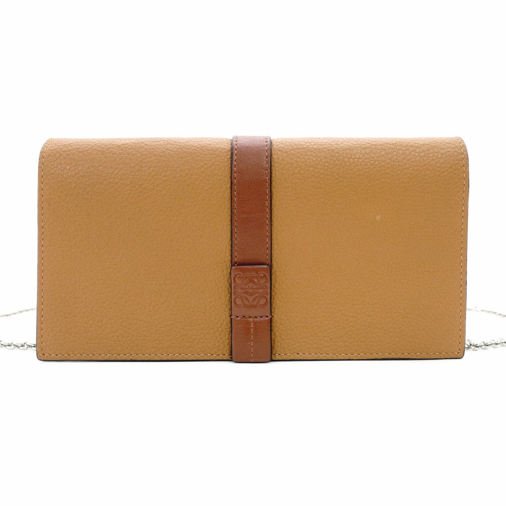 LOEWE Anagram Leather Chain Wallet Brown 2-Way Long Wallet Shoulder Bag 7-11-155