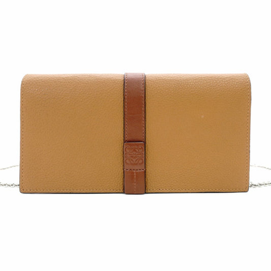 LOEWE Anagram Leather Chain Wallet Brown 2-Way Long Wallet Shoulder Bag 7-11-155