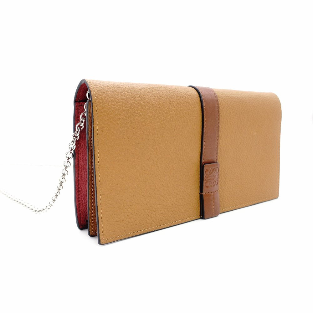 LOEWE Anagram Leather Chain Wallet Brown 2-Way Long Wallet Shoulder Bag 7-11-155
