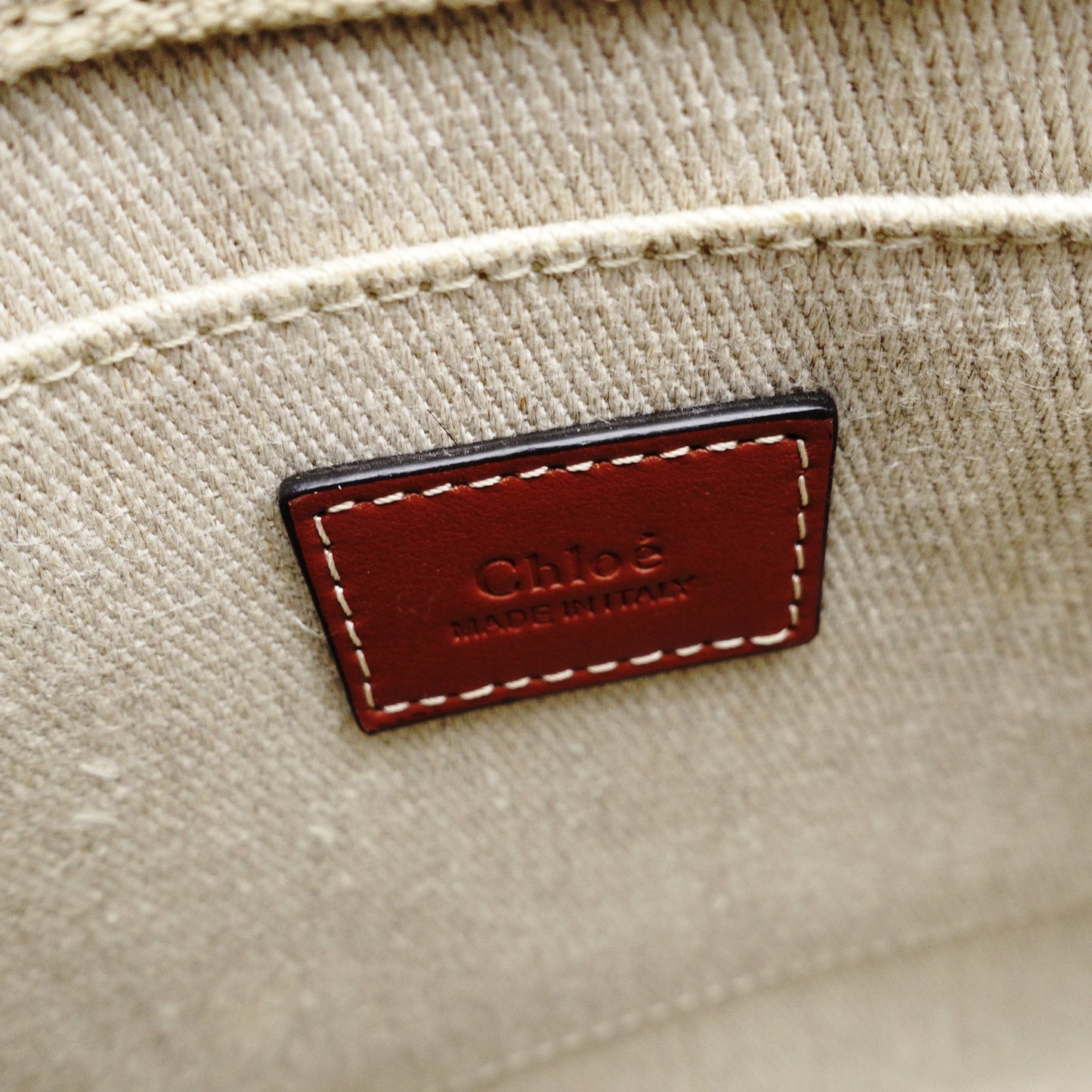 CHLOE Woody Small Handbag Beige × Brown 2-Way Shoulder Canvas Leather 7-12-178