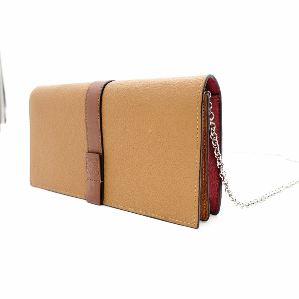 LOEWE Anagram Leather Chain Wallet Brown 2-Way Long Wallet Shoulder Bag 7-11-155