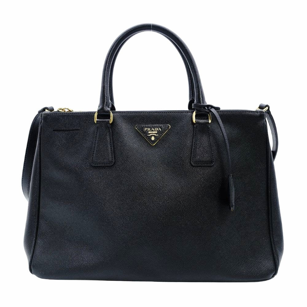 PRADA Galleria Handbag Black Leather Handbag Black 2-Way Gold Hardware Shoulder 7-12-349