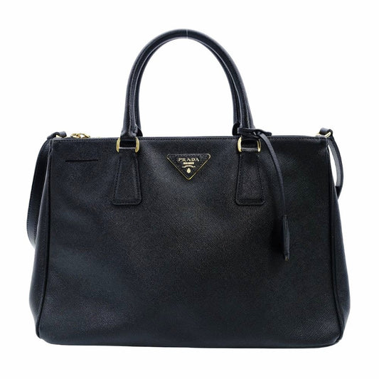 PRADA Galleria Handbag Black Leather Handbag Black 2-Way Gold Hardware Shoulder 7-12-349