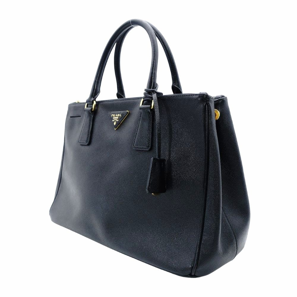 PRADA Galleria Handbag Black Leather Handbag Black 2-Way Gold Hardware Shoulder 7-12-349